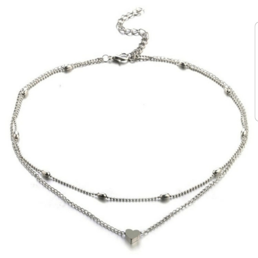 Heart Pendant Necklace with Beaded Choker - Picture 3 of 4